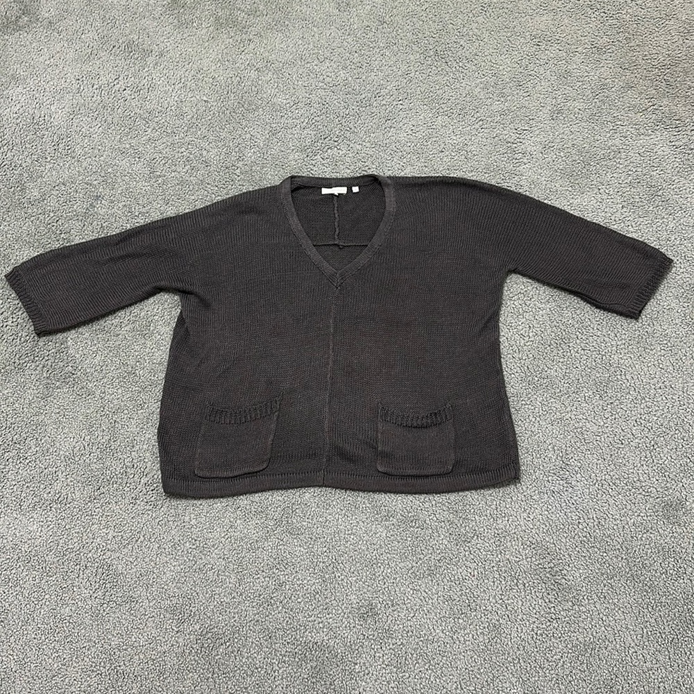 360 Sweater V-Neck 100% Linen shirt sleeve loose knit pockets